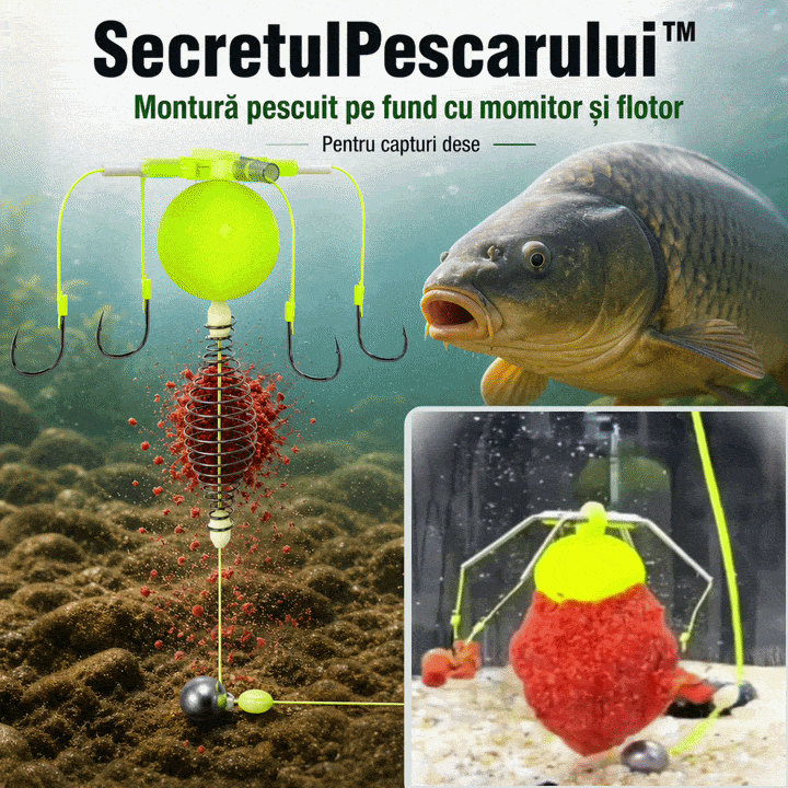 Montură Pescuit pe Fund cu Momitor și Flotor pentru capturi dese - SecretulPescarului