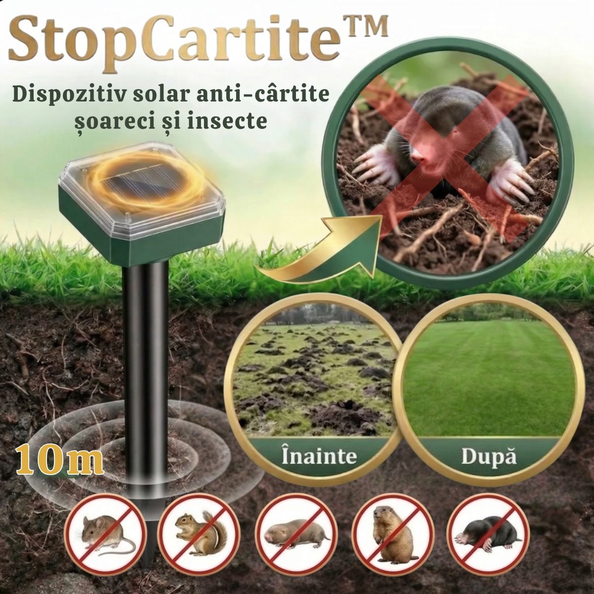 Dispozitiv solar anti-cârtițe, șoareci și insecte - StopCartite™